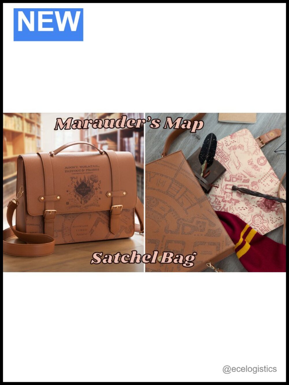 Harry Potter Marauder's Map Crossbody Satchel Purse with Top Handles, Vegan - Picture 6 of 6